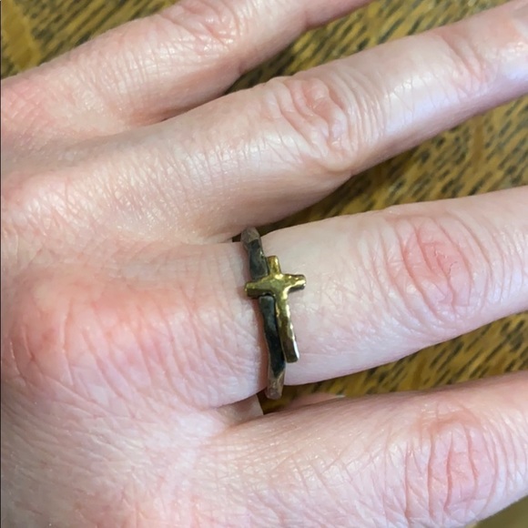 Vtg Silpada Hammered Silver and Gold Cross Ring - Picture 7 of 11